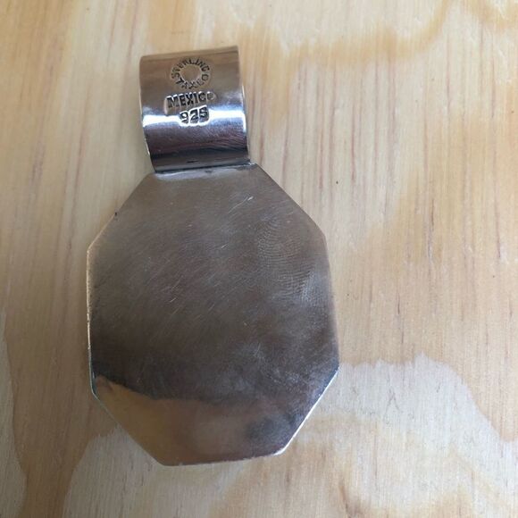 Sterling Silver 925 Mexico Large Stone Slide Pendant - Picture 2 of 4